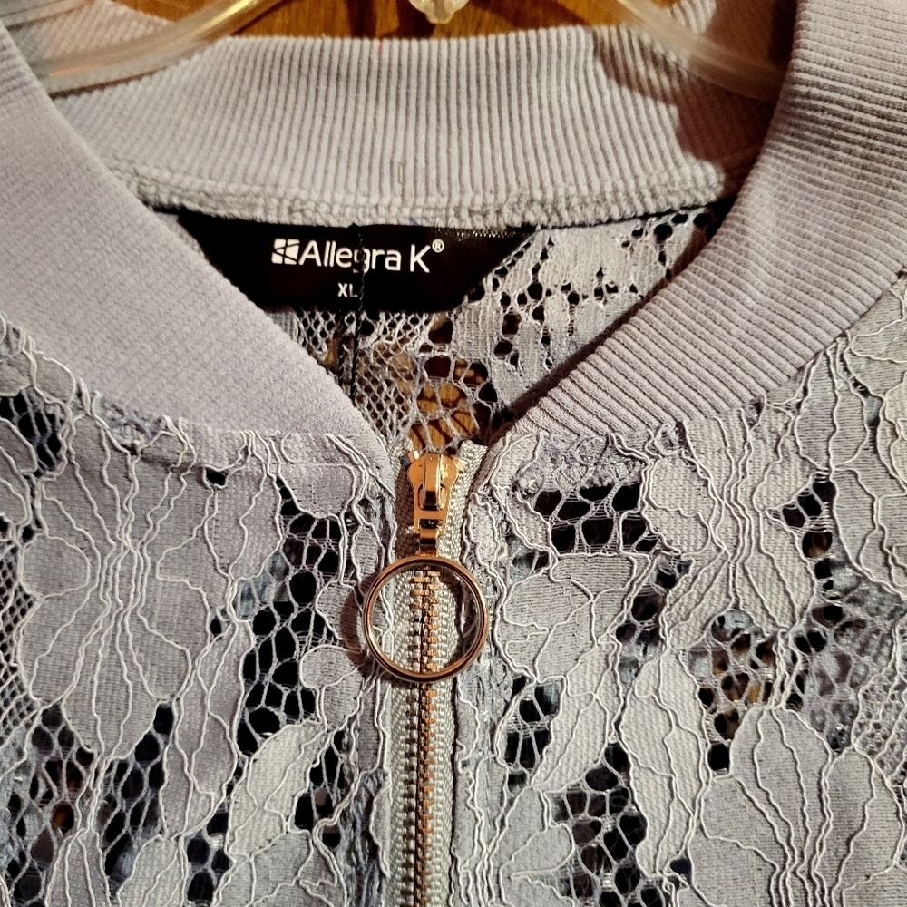 Allegra K Light Blue Floral Lace Zip Up Jacket/Shrug Size XL New with Tags!l - Picture 4 of 7